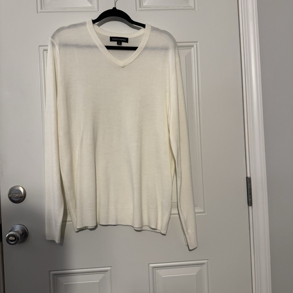 Tricots St Raphael Mens White V Neck Sweater Pullover SzLG